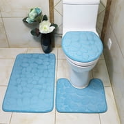 RBCKVXZ 3-piece Bathroom Rugs Set, Super Soft Non Slip Bathtub Carpet and Absorbent Bath Mat, Bathroom Carpet, Plush Bath Mat for Bathroom, U-Shaped Rug and Toilet Lid Cover, Home Decor, Light blue